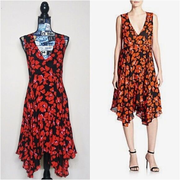 A.L.C. Nello Handkerchief Trapeze Silk Dress Floral Asymmetrical V-Neck SAMPLE - Picture 1 of 12